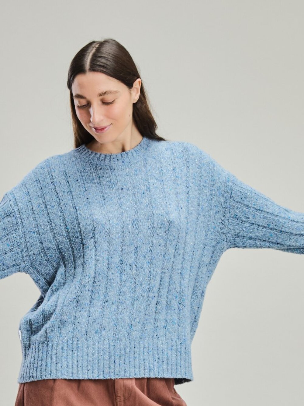 Flecked Crew Neck Sweater With Sustainable Fabrics in Blue